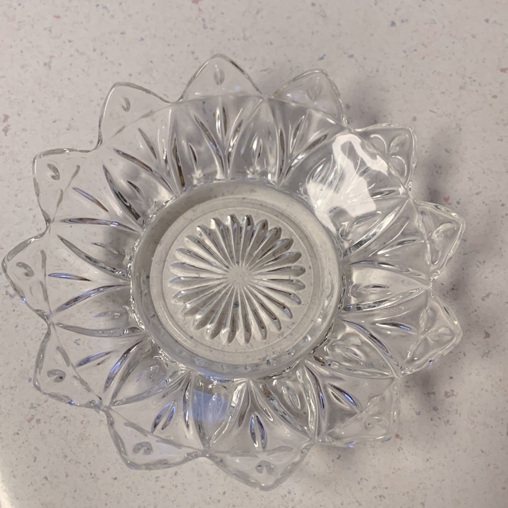 Starburst Federal Glass Iridescent Bowl Dish Clear sawtooth top 5 1/2 “ vintage